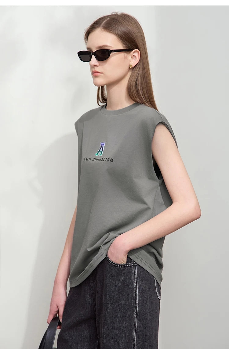 Damen T-Shirt mit Rundhalsausschnitt und besticktem lockeren Design für den Sommer