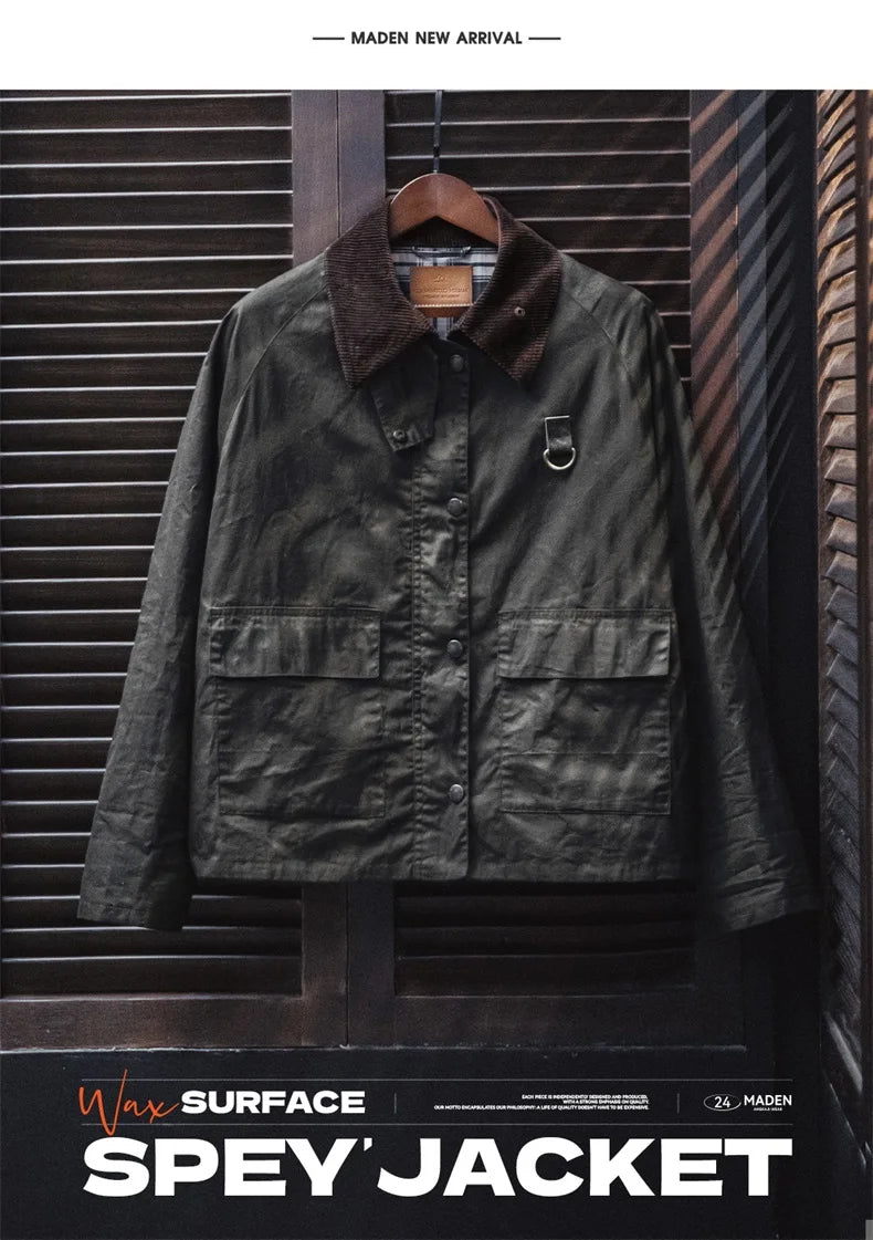 Herren Angeljacke Vintage Gewachst Cordkragen mit Taschen Mantel Herbst Classic Overcoat