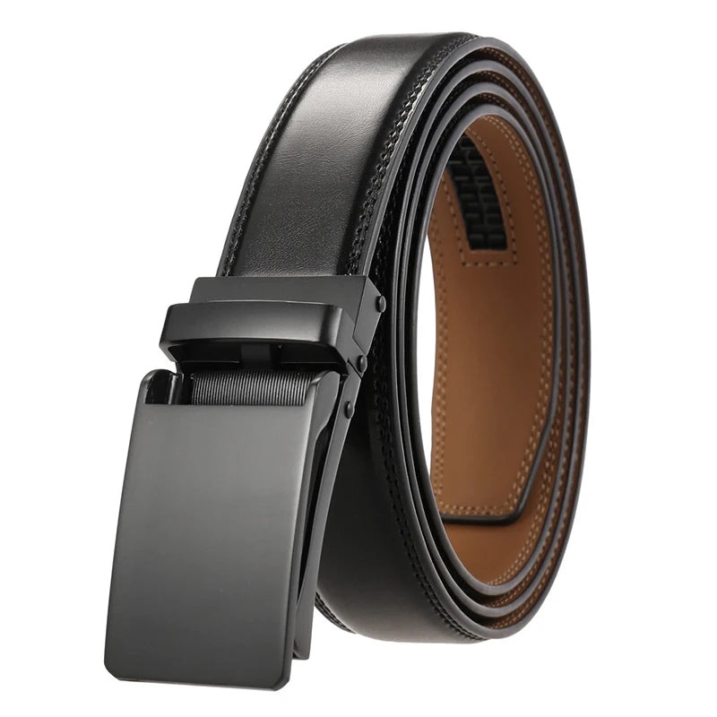 Herren-Gürtel aus Rindsleder mit automatischer Metallschnalle, 31 mm Breite, braun