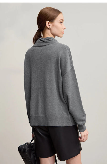 Damen-Rollkragenpullover locker Wolle-Mix Raglan lang Winter