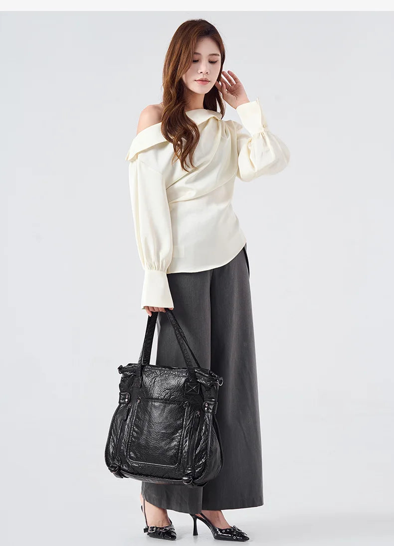 Damen-Handtasche aus weichem Leder mit Mehrfachfächern Große Umhängetasche mit Top-Griff