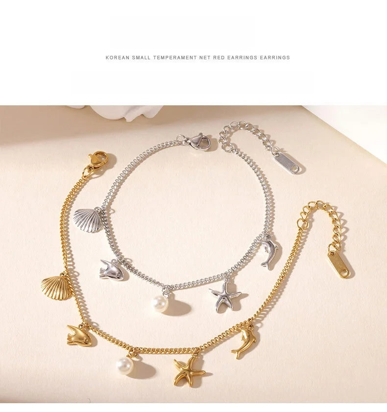 Damen-Charm-Armband mit Ozean-Motiven aus Edelstahl