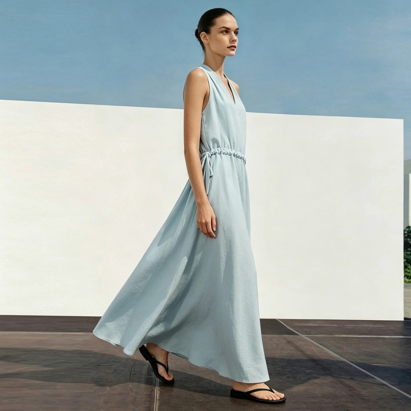 Elegantes Ärmelloses Sommerkleid Für Damen Mit Kordelzug