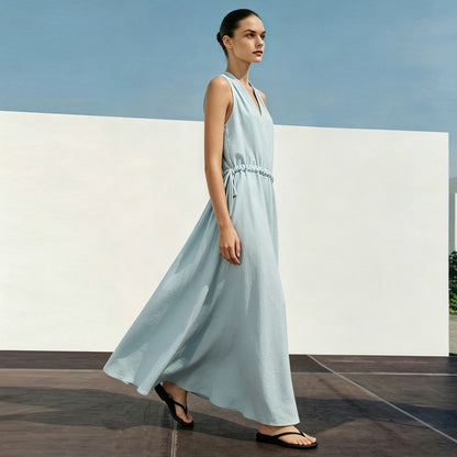 Elegantes Ärmelloses Sommerkleid Für Damen Mit Kordelzug