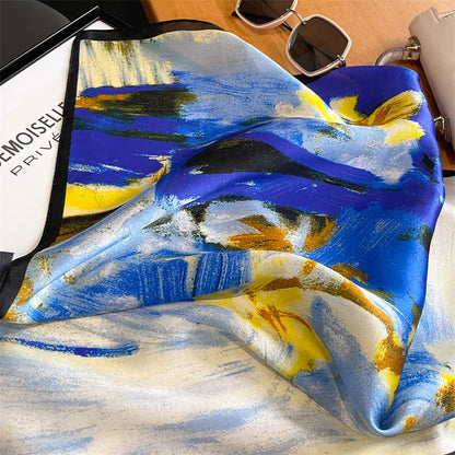 Damen Seidensatin Schal Tasche Kopf Bandana Halstuch quadratisch bedruckt