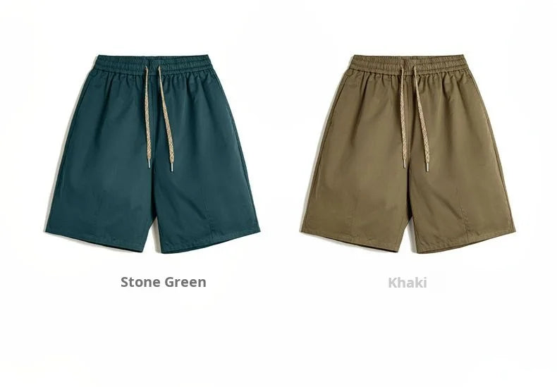 Herren Vintage Shorts in Khaki mit geradem Bein und Kordelzug