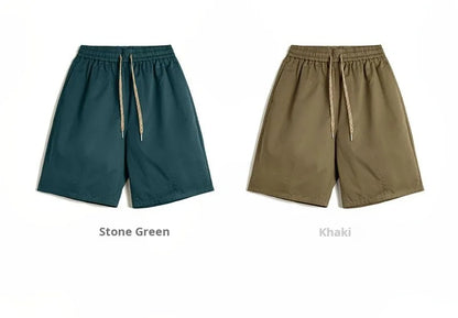 Herren Vintage Shorts in Khaki mit geradem Bein und Kordelzug