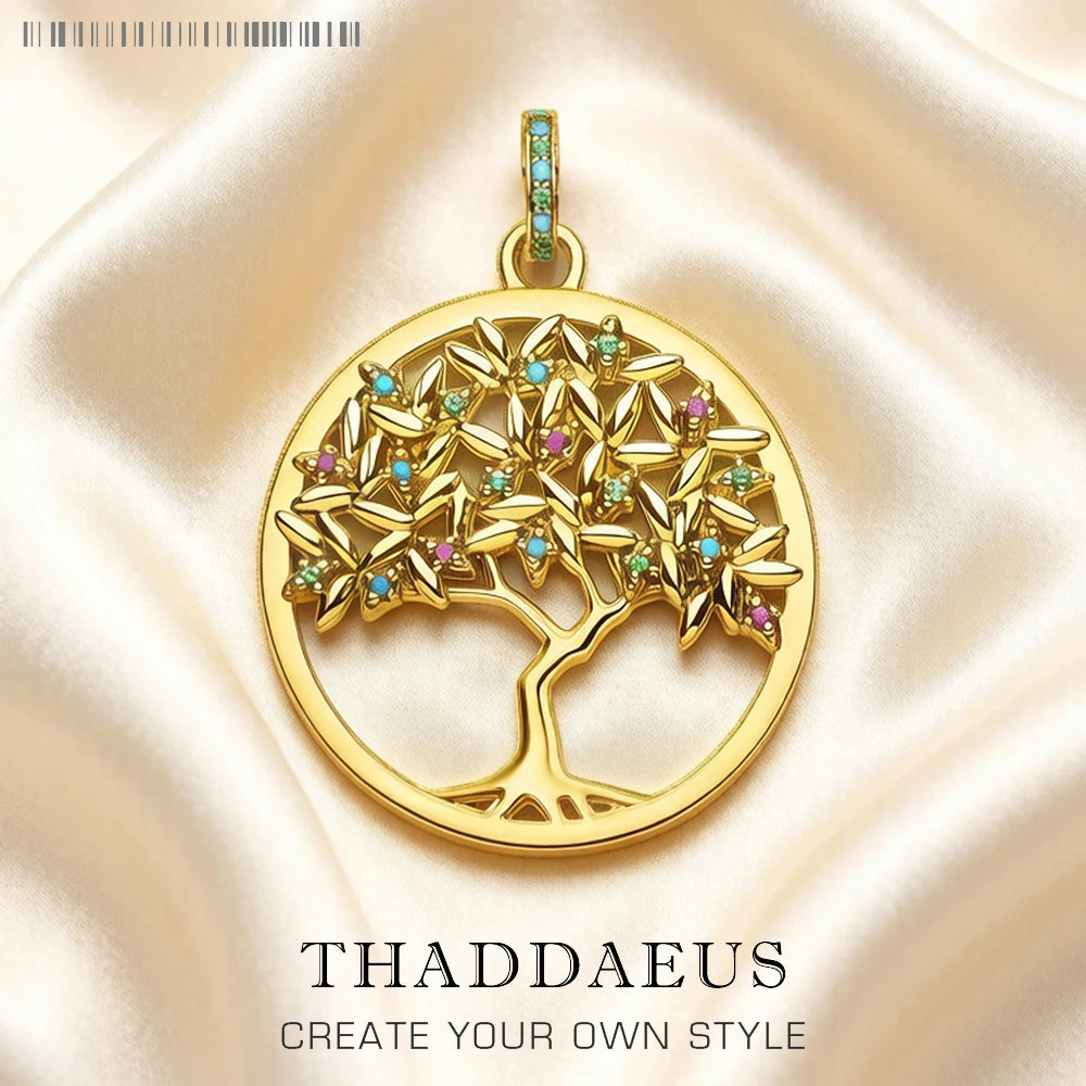 Damen-Charm-Anhänger goldener Baum Böhmen romantisch aus Sterlingsilber