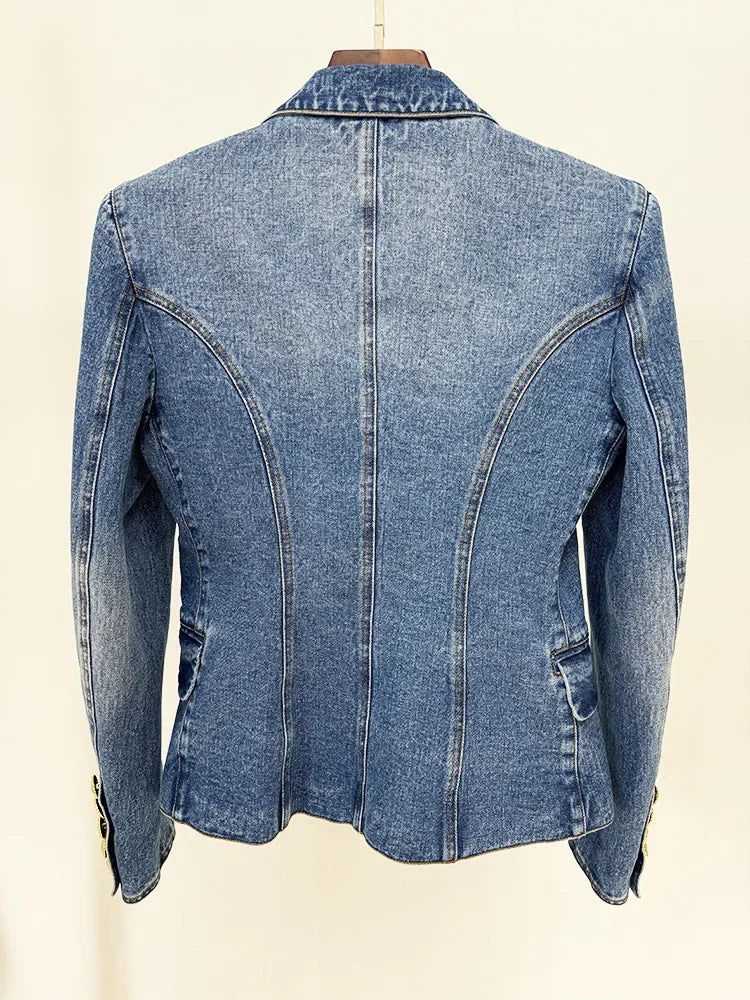 Damen-Blazer Set Jeansjacke Minirock doppelreihig Löwenknopf