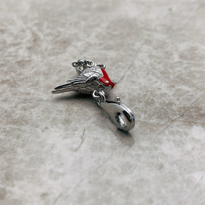 Vogel-Anhänger aus 925er Sterlingsilber mit rotem Detail und beweglicher Gliederkette