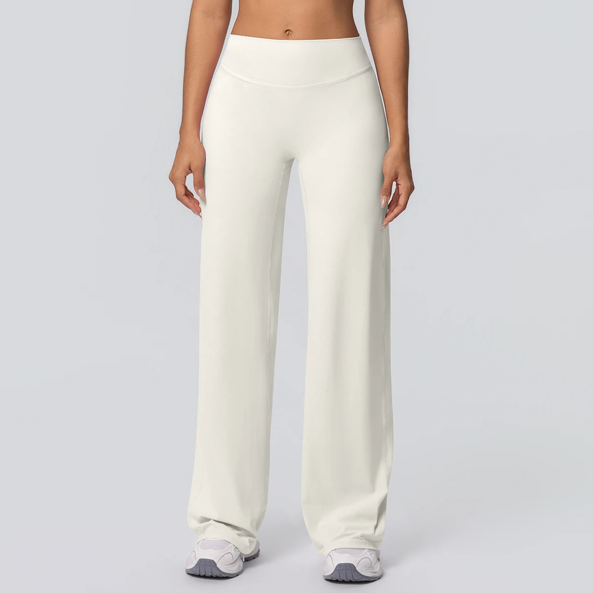 Weite Yoga-Hose, hellbeige, mit elastischem Bund und weitem Bein
