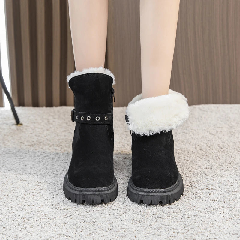AIYUQI Women's Snow Boots Suede Genuinen Leather New Large Size Thick Warm Women Winter Boots Casual Women's Ankle Boots