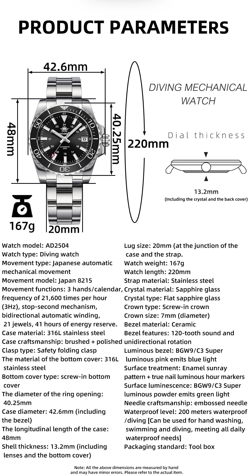 Herren Business-Automatikuhr 8215 Saphirglas 200m Tauchen C3 Nachtleuchtzeiger Retro