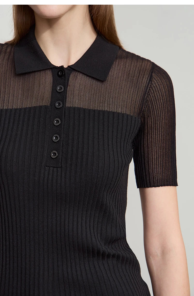 Damen Strickoberteil mit Revers und halber Knopfleiste für den Sommer