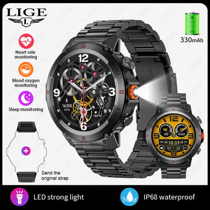 LIGE 2025 Neue männer Smartwatch Taschenlampe Herzfrequenz Blutdruck Gesundheit Überwachung Wasserdichte Intelligente Uhr Für Android IOS
