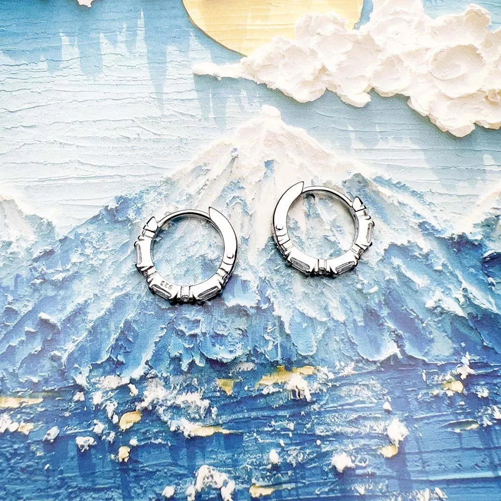 Damen-Creolen weißer Zirkon klappbar Europa aus Sterlingsilber