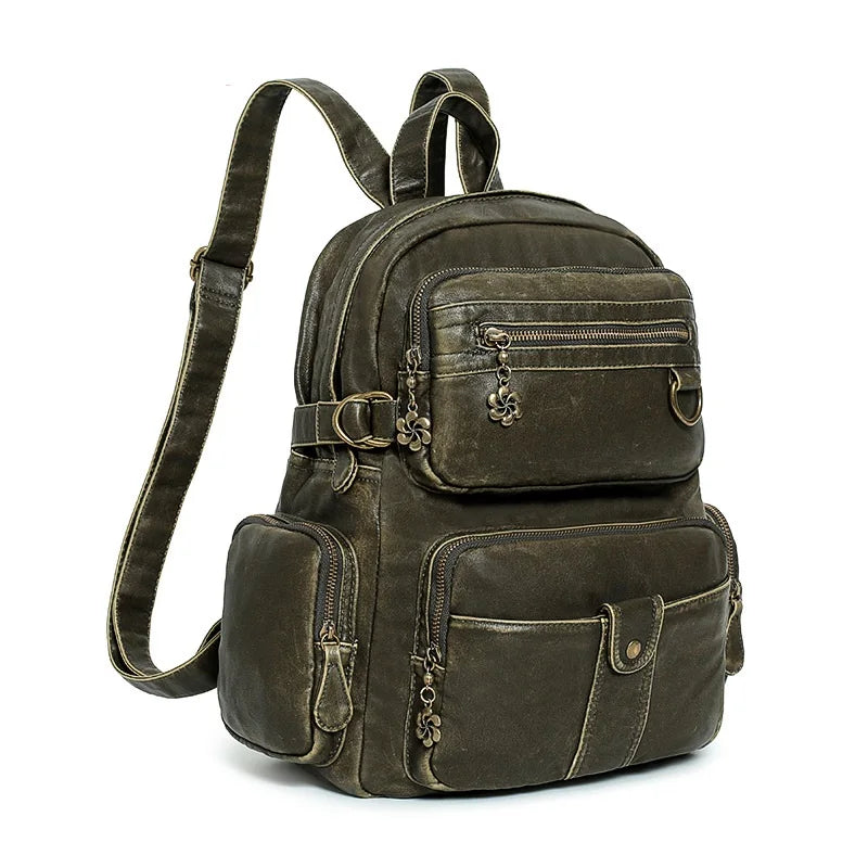 Damen-Schulrucksack Großes Fassungsvermögen 20-35 Liter Mit Gepolstertem Rücken Vintage Schwarz