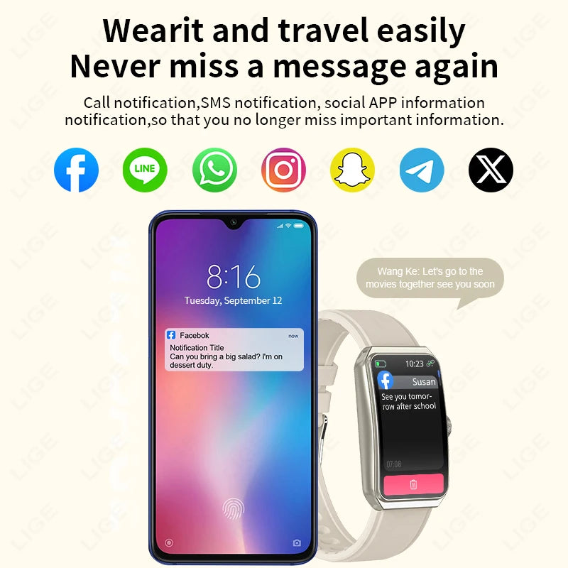 LIGE Neue Mode 1,47 Zoll 3D Gebogene Bildschirm Smart Uhr Bluetooth Anruf 100 + Sport Schlaf Überwachung Smartwatch Für Männer frauen