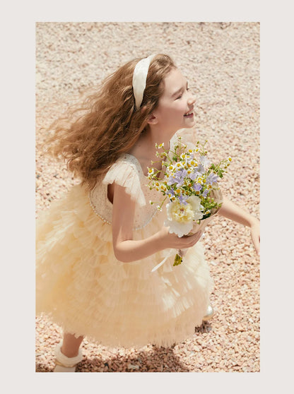 Ärmelloses Sommer-Prinzessinnenkleid für Mädchen mit Pailletten und Tüll – ideal als Blumenmädchenkleid