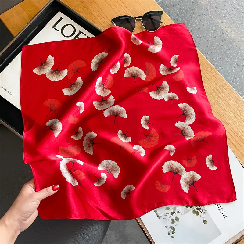 Damen Seidensatin Schal Tasche Kopf Bandana Halstuch bedruckt E