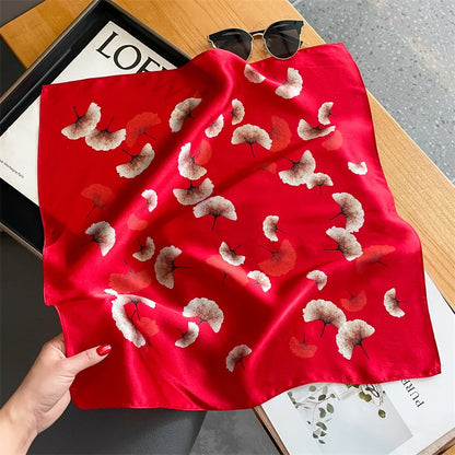 Damen Seidensatin Schal Tasche Kopf Bandana Halstuch bedruckt E