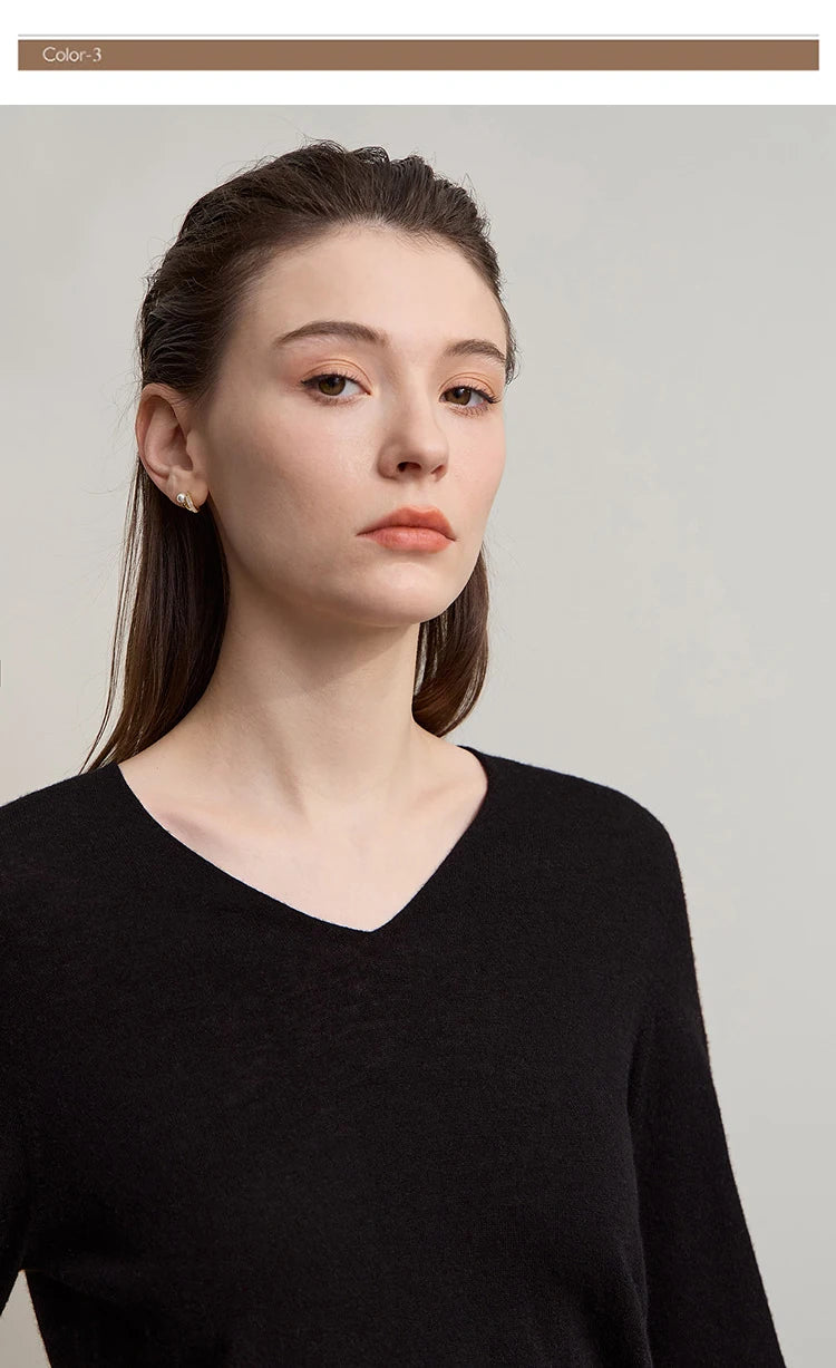 Damen V-Ausschnitt Pullover 100 % Wolle vielseitig Langarm Herbst