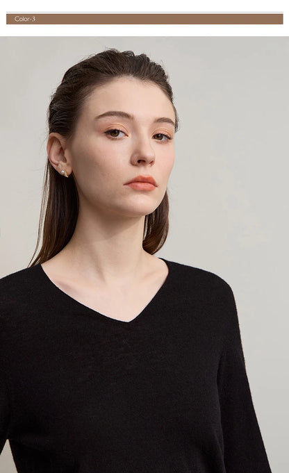 Damen V-Ausschnitt Pullover 100 % Wolle vielseitig Langarm Herbst