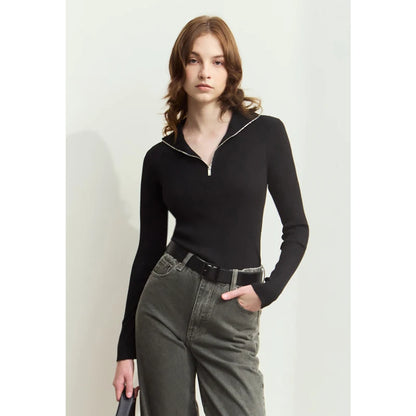 Damen-Strickjacke Stehkragen Reißverschluss Slim Streetwear Winter