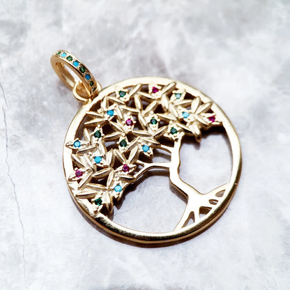 Damen-Charm-Anhänger goldener Baum Böhmen romantisch aus Sterlingsilber