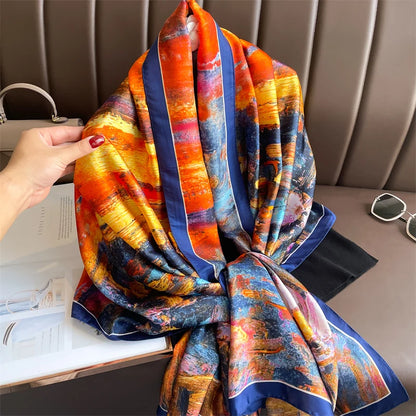 Damen Seidenschal groß 180x90cm Sommer Strand Foulard Bandana weich