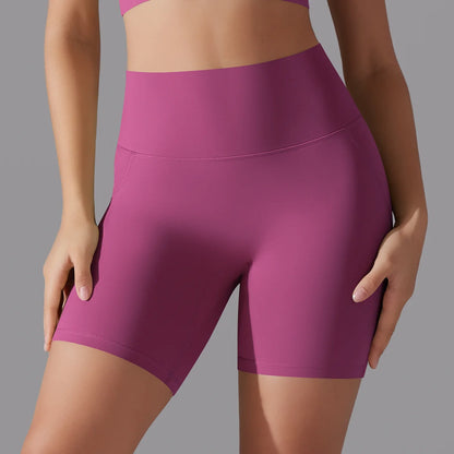 Schnelltrocknende Yoga-Shorts in Magenta, hoher Bund, kurze Passform