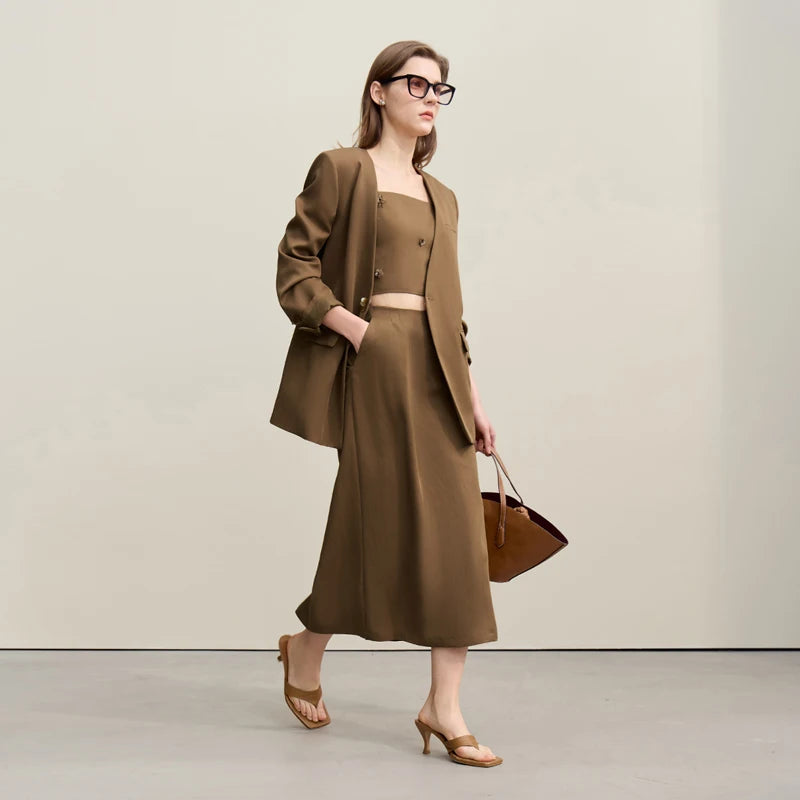 A-Linien-Midirock in Khaki mit Knopfverschluss vorn und Schlitz