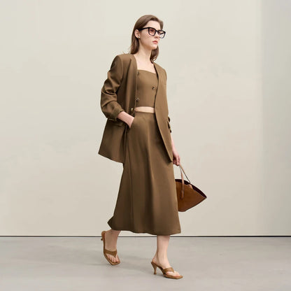 A-Linien-Midirock in Khaki mit Knopfverschluss vorn und Schlitz