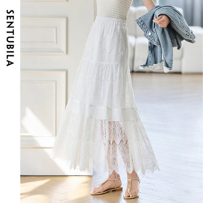 Damen A-Linie Rock aus Baumwolle mit eleganter Spitze und elastischer Taille