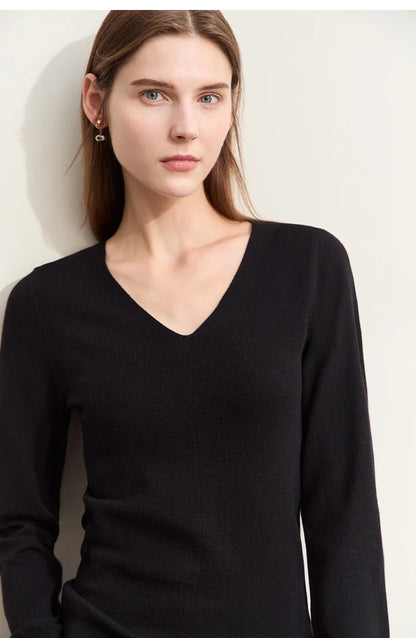Damen V-Ausschnitt Pullover Wolle-Seide Slim Pendler Herbst