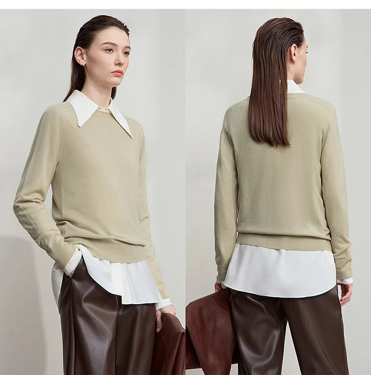 Damen V-Ausschnitt Pullover 100 % Wolle Basic Herbst-Winter
