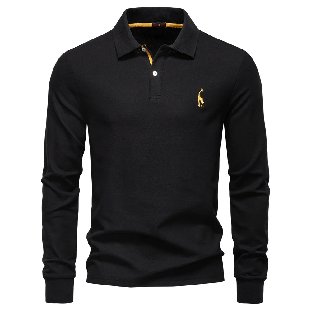 Premium Langarm Poloshirt Herren Atmungsaktiver Baumwollmix