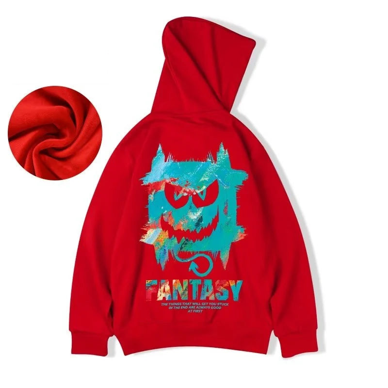 Herren Hoodie mit Graffiti-Teufel Druck im übergroßen Harajuku Stil