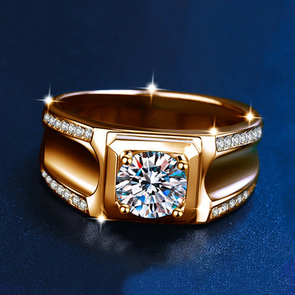 Herren-Moissanit-Ring mit 18K-Gelbgold-Plattierung aus Sterlingsilber Modernes Design