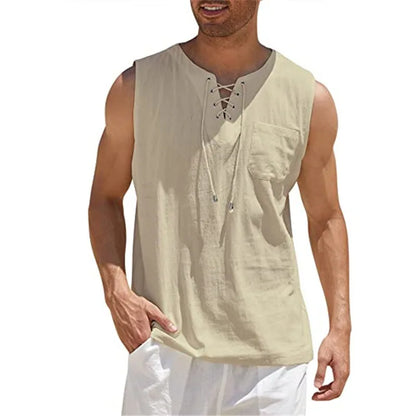 Ärmelloses Herren-Strickoberteil mit Rundhalsausschnitt und Hohldesign – ideal für den Sommer.