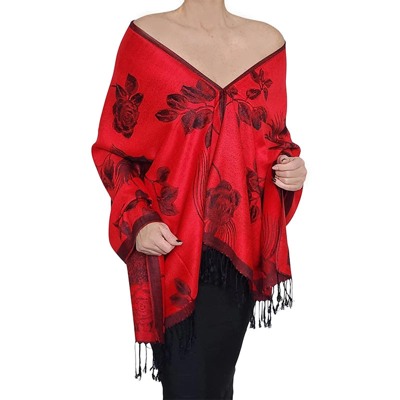 Damen Winterschal Kaschmir Plaid warm Pashmina Bandana Quaste B