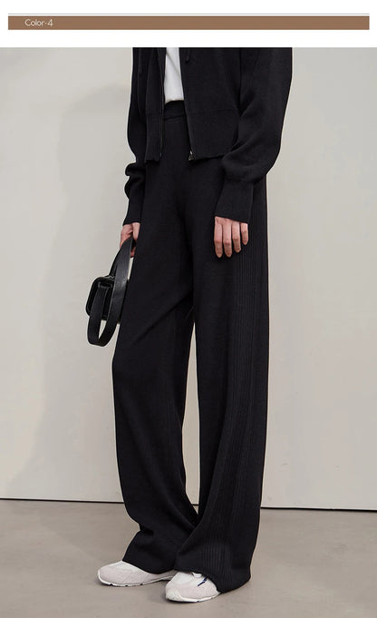 Damen-Strickjacke Kapuze Reißverschluss locker 2-teilig Set Herbst
