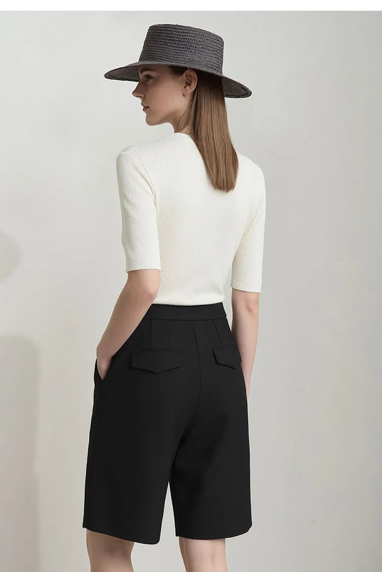 Damen-Rundhalspullover Baumwolle Slim Dreiviertelaärmel Büro Frühling