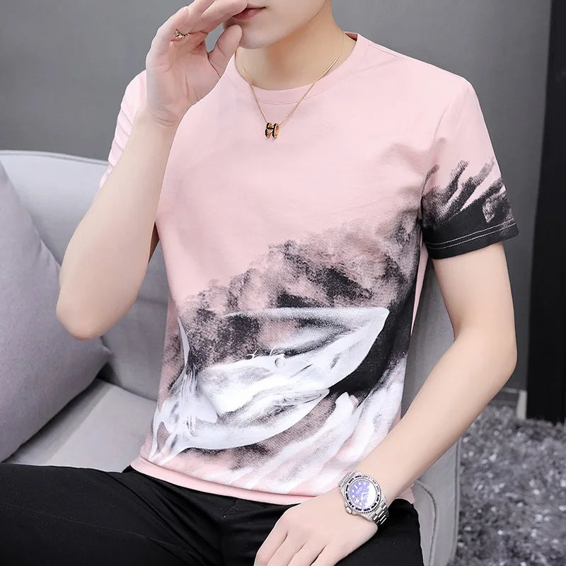 Herren T-Shirts aus gefärbtem Stoff mit klassischem Rundhalsausschnitt und Kurzarm