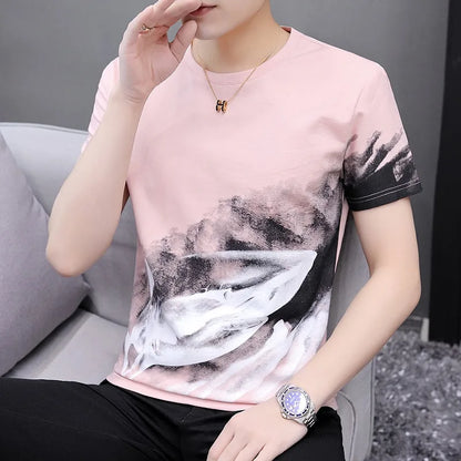 Herren T-Shirts aus gefärbtem Stoff mit klassischem Rundhalsausschnitt und Kurzarm