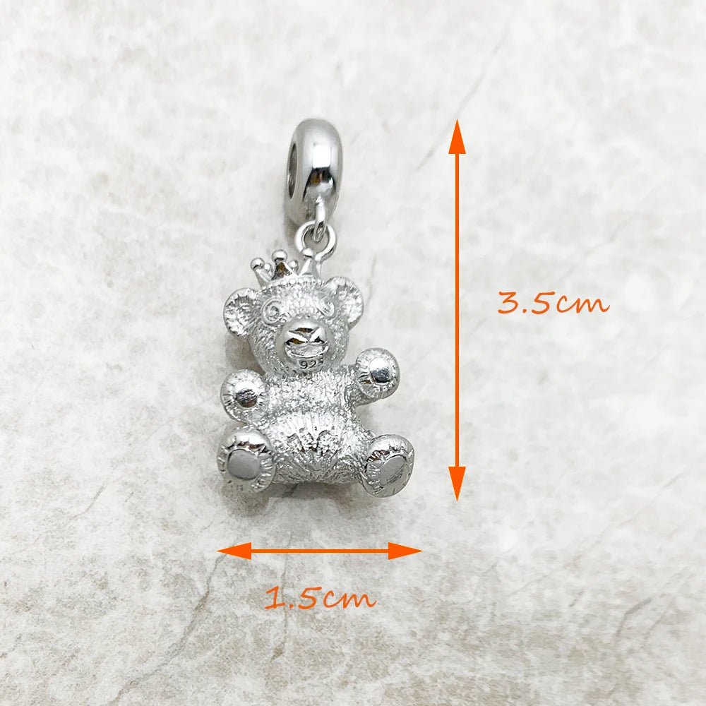 925 Sterling-Silber Teddy-Bär Anhänger mit Krone, Maße ca. 1,5 x 3,5 cm