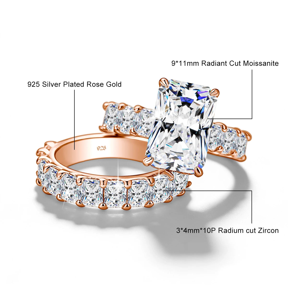 Damen-Verlobungsring Aus 925er Sterlingsilber Mit Radiant-Cut Moissanite 5 Karat Farbe D VVS GRA Zertifiziert
