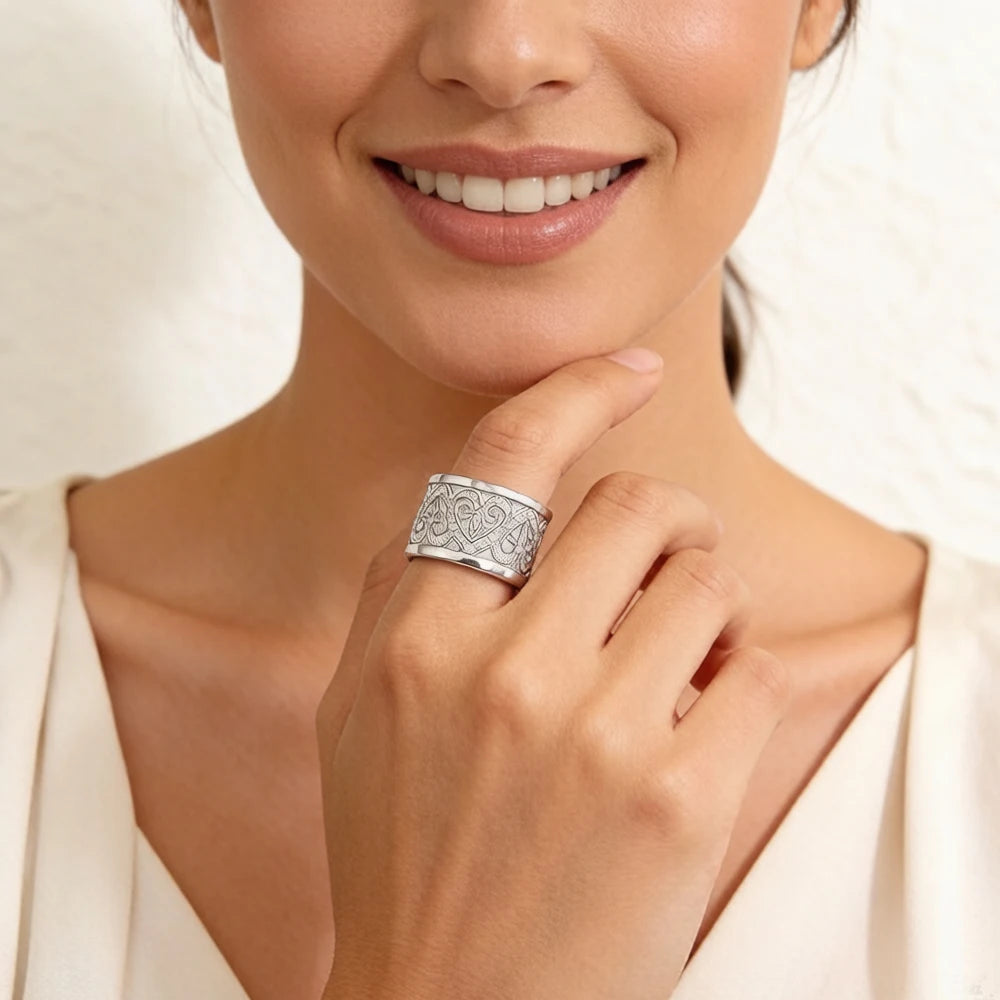 Damen-Bandring Arabesque Herzen vergoldet aus Sterlingsilber