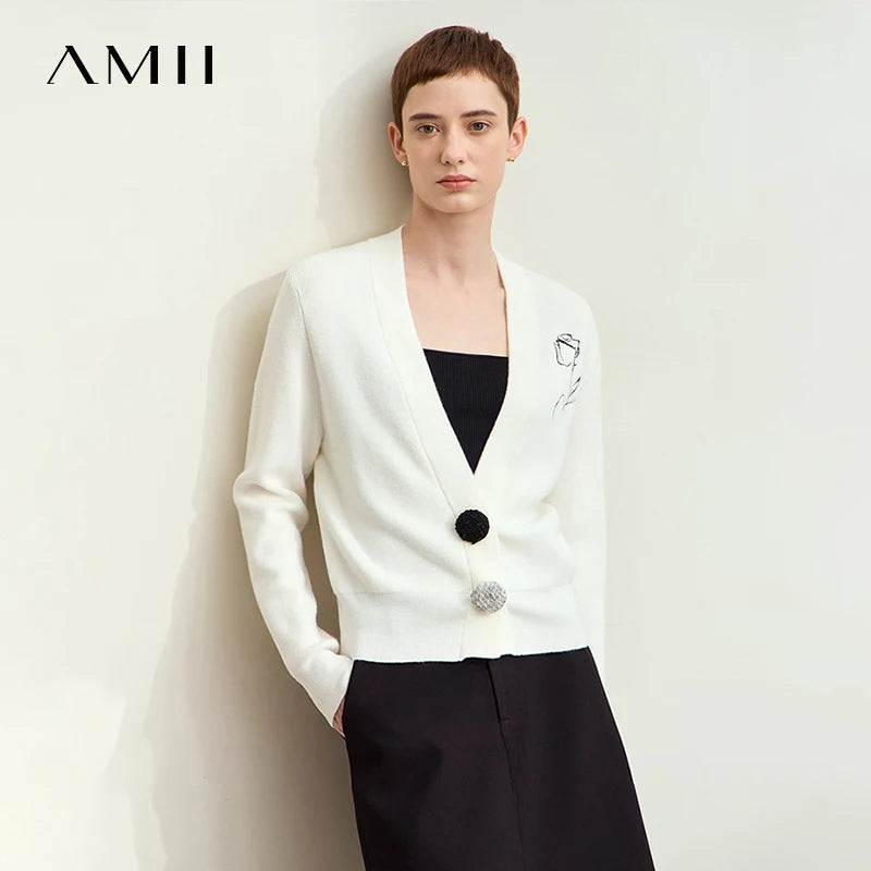 Damen-Strickjacke V-Ausschnitt Stickerei locker Langarm Herbst