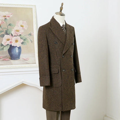 Herren Tweed Mantel im Business Style mit gesprenkeltem Muster und Zweireiher